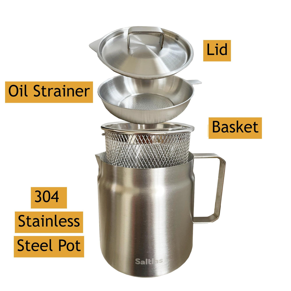 304 Stainless Steel Deep Fryer Pot with Basket and Oil Strainer, 2L F96817