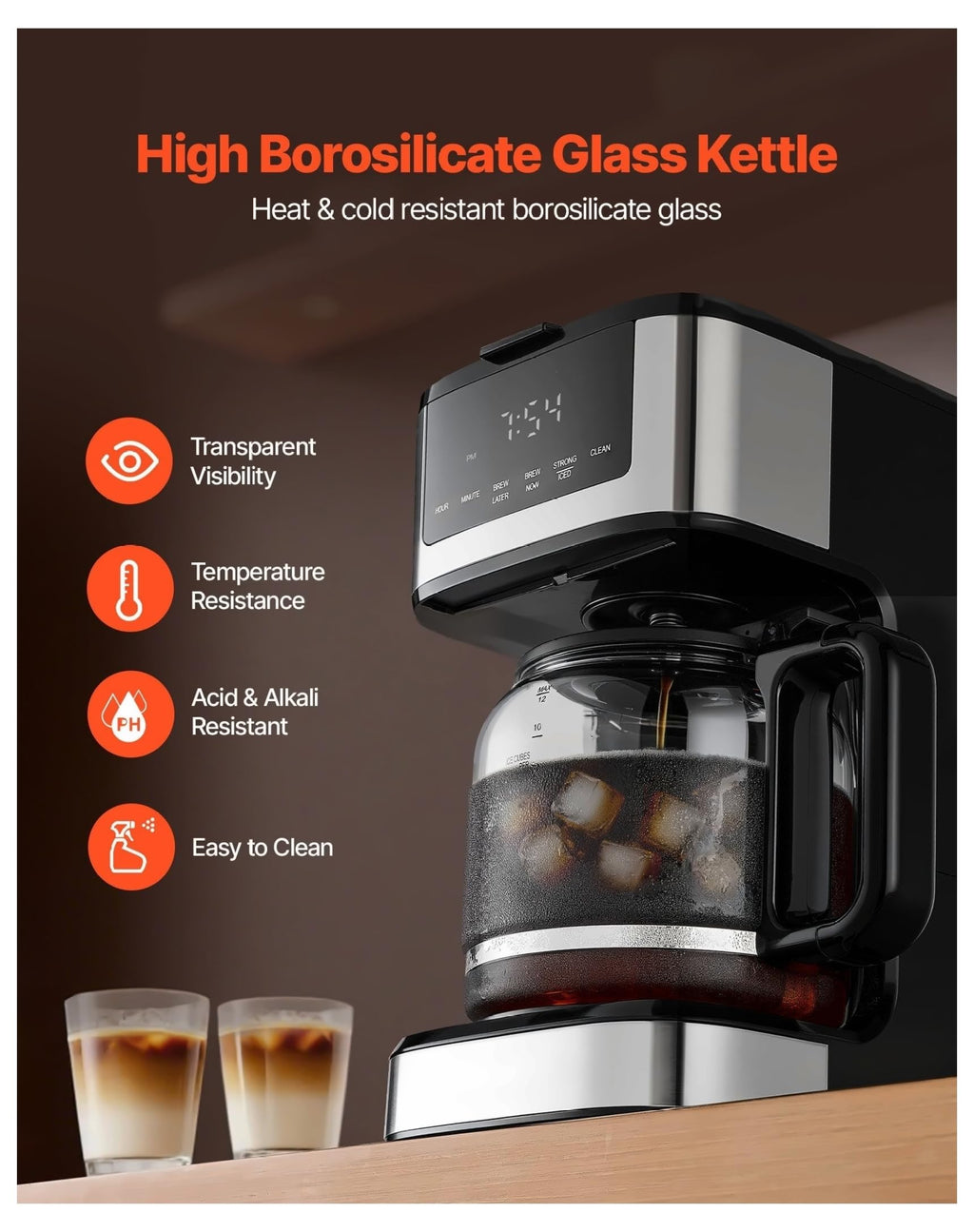 12 Cup Programmable Drip Coffee Maker with Touch Screen S7381