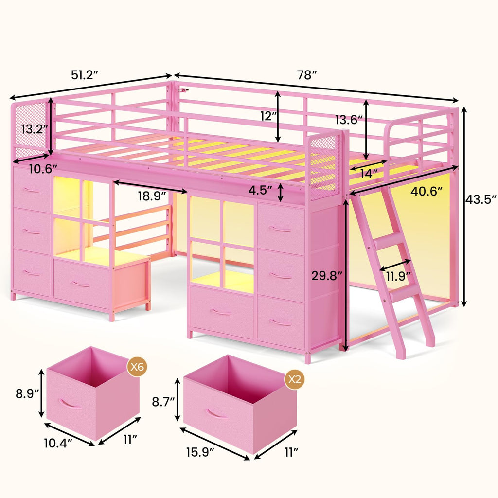 Twin Over Twin Bunk Bed with 8 Drawers & Bookshelf C957559