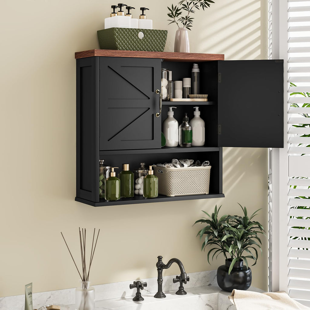 Black Wall Mounted Bathroom Cabinet with Adjustable Shelf T912
