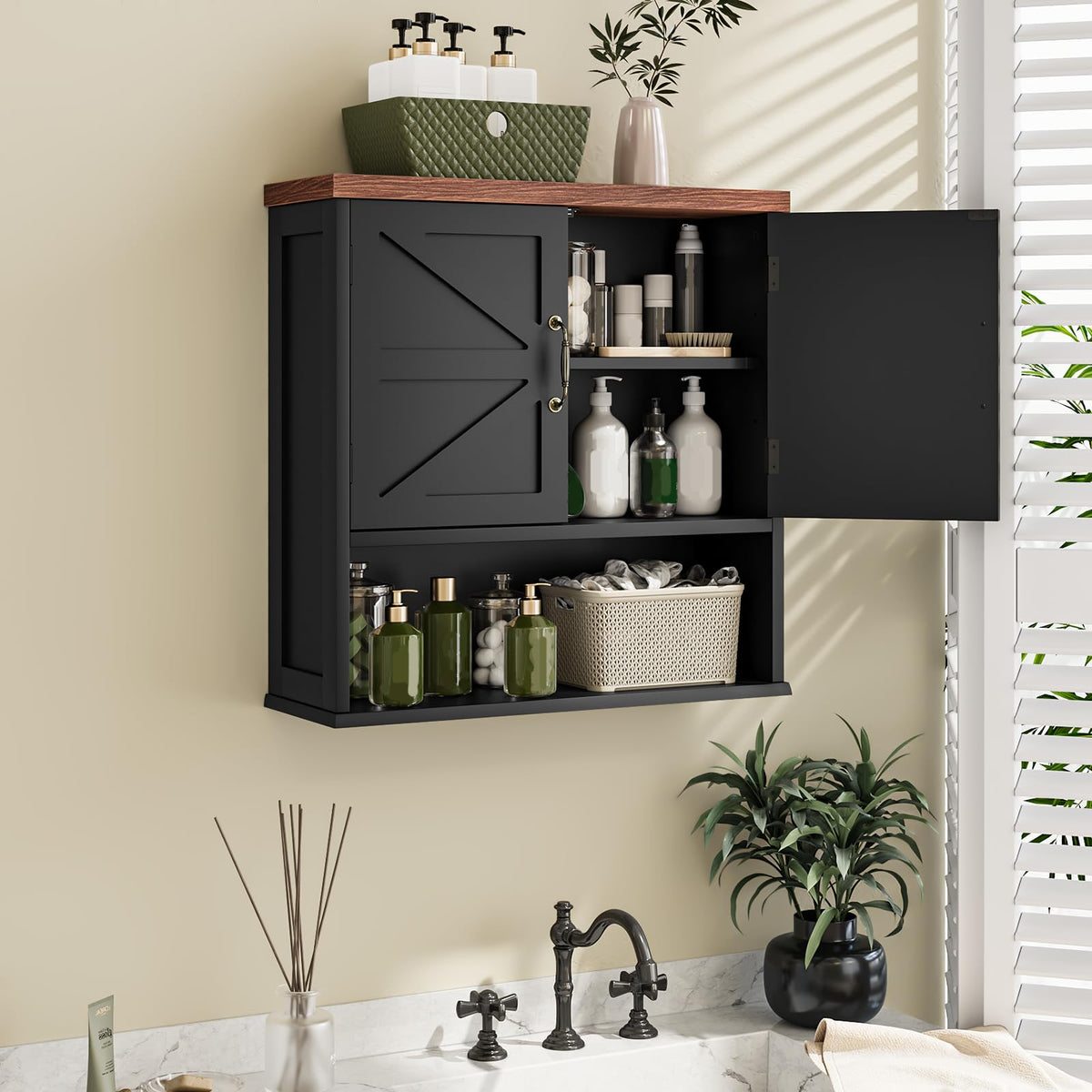 Black Wall Mounted Bathroom Cabinet with Adjustable Shelf T912