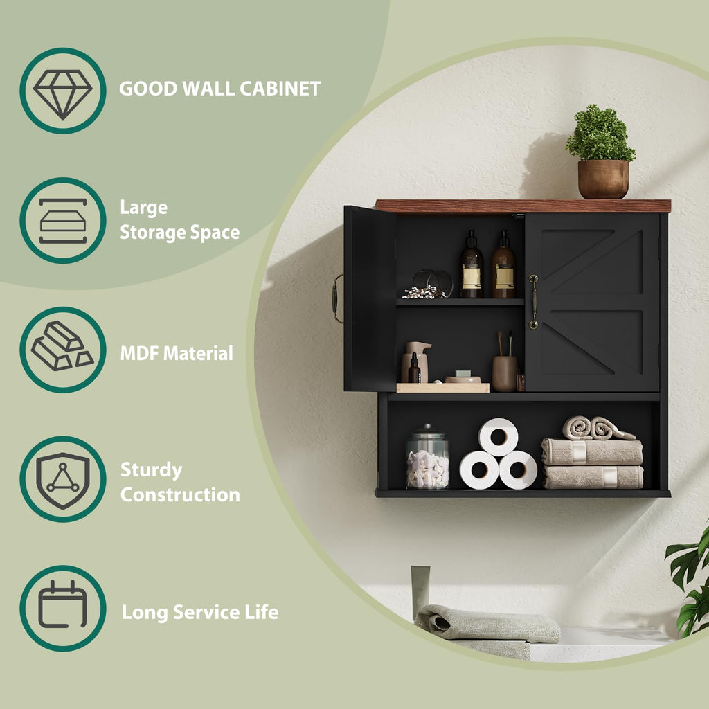 Black Wall Mounted Bathroom Cabinet with Adjustable Shelf T912