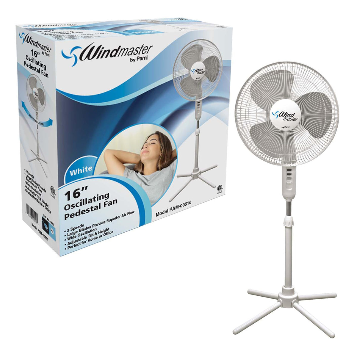 16 in Oscillating Pedestal Fan, 3 Speed, White T5939