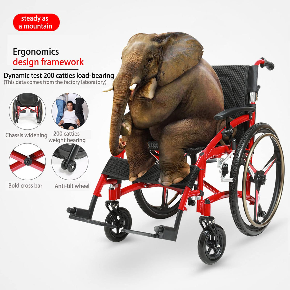 Folding Transport Wheelchair with Detachable Full Arms and Elevating Leg Rest E881