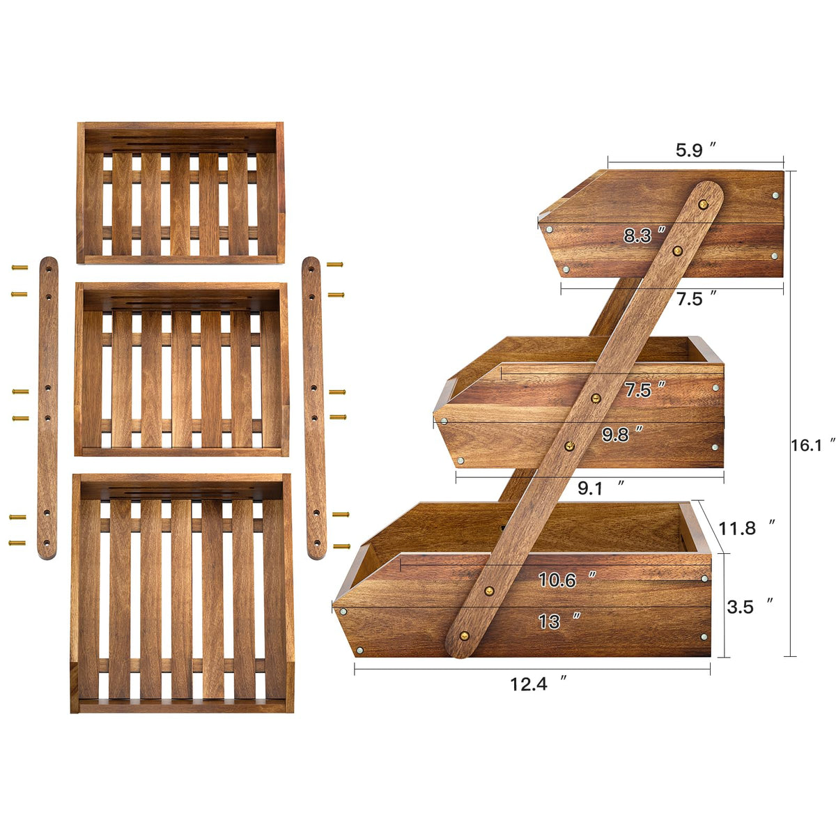 3-Tier Acacia Wood Fruit Basket X644979