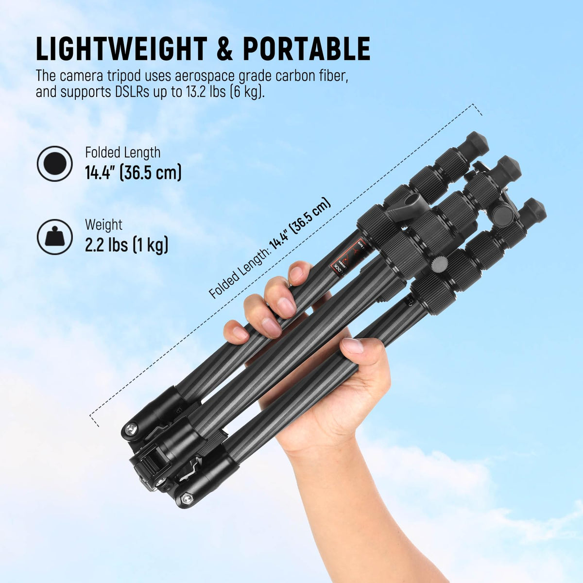 Carbon Fiber Camera Tripod Monopod 65" Lightweight Compact Travel DSLR Video Stand 360° Ball Head 13.2 lbs V452025