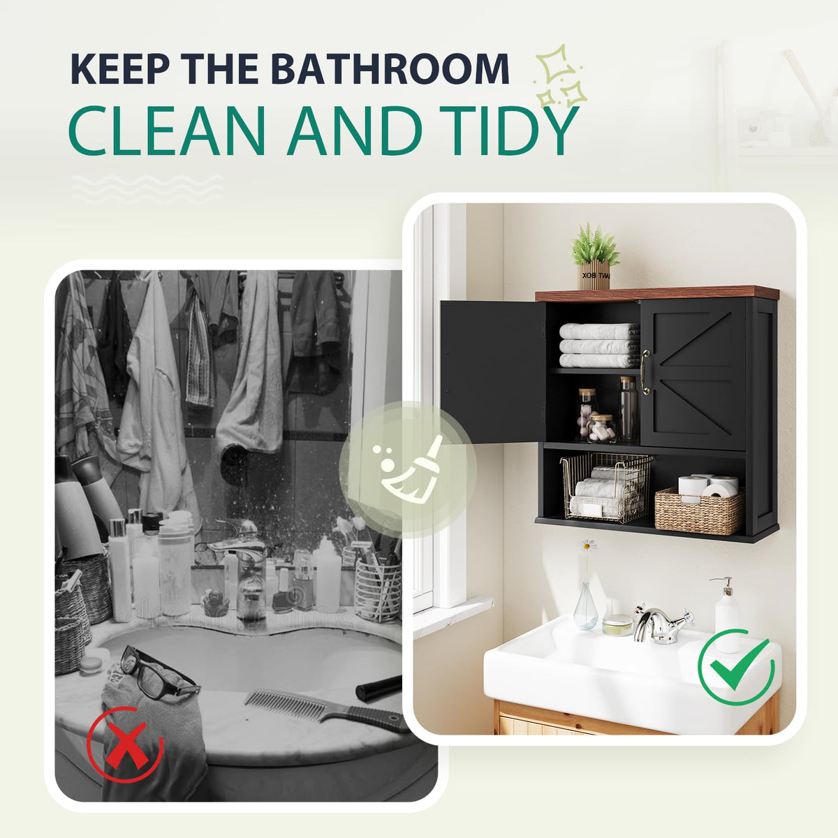 Black Wall Mounted Bathroom Cabinet with Adjustable Shelf T912