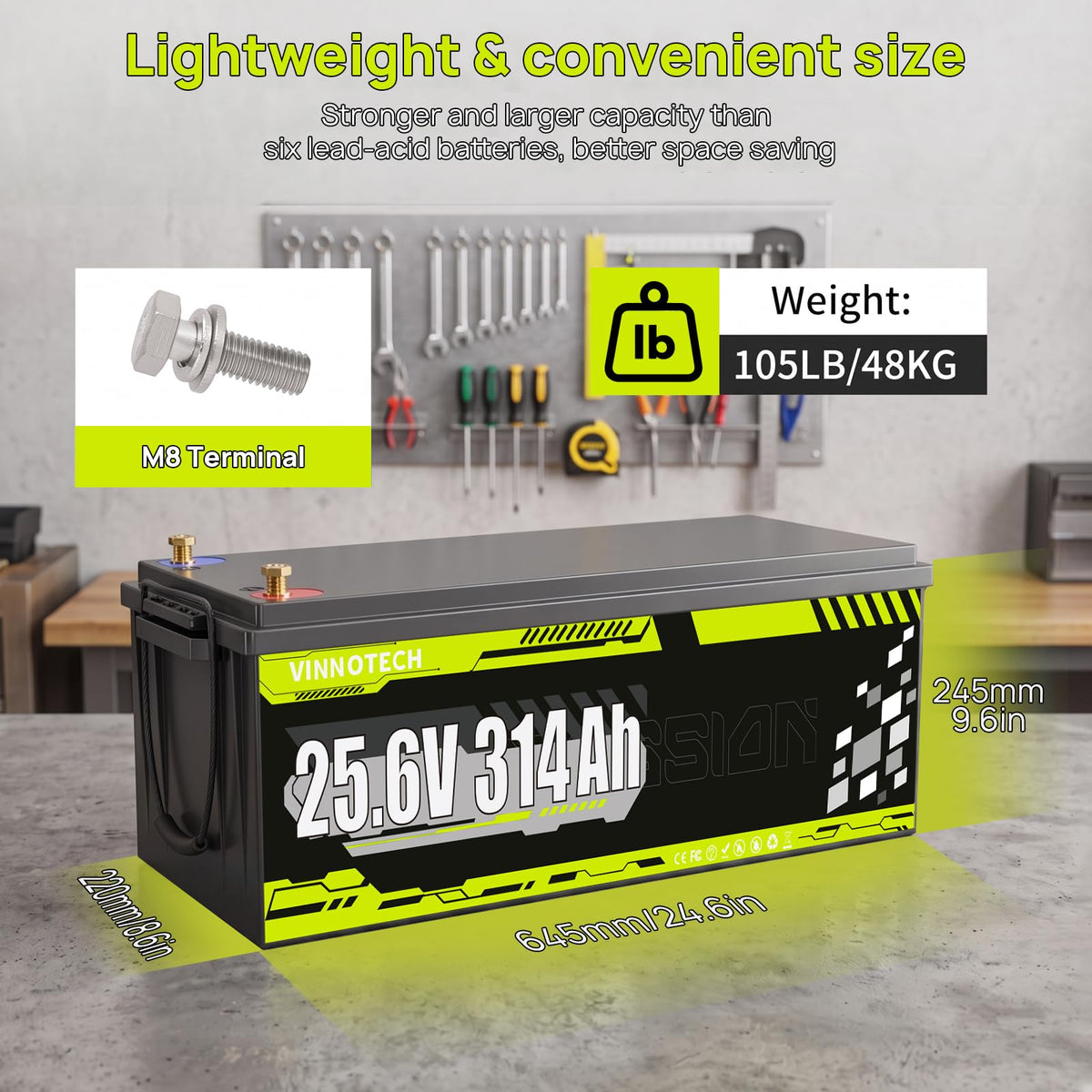 24V 300Ah LiFePO4 Lithium Battery with 200A Smart BMS H87995