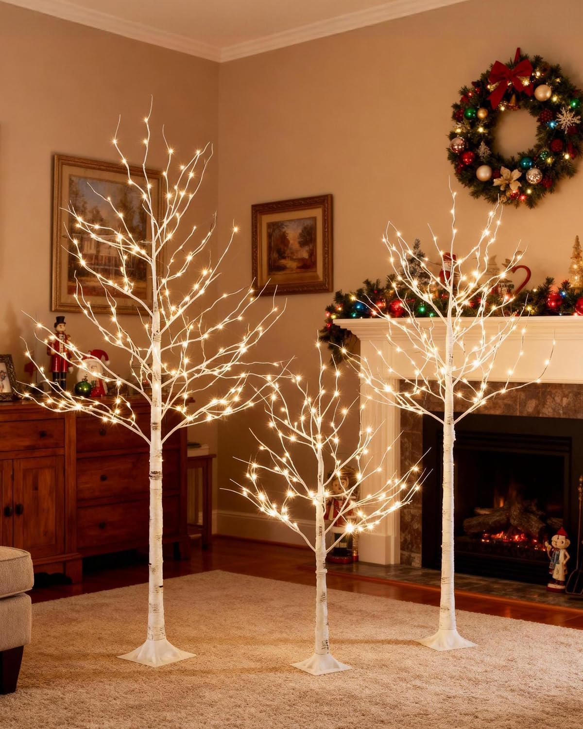 Lighted Birch Tree Set 4ft 6ft 8ft 512 Warm White LEDs Y1073