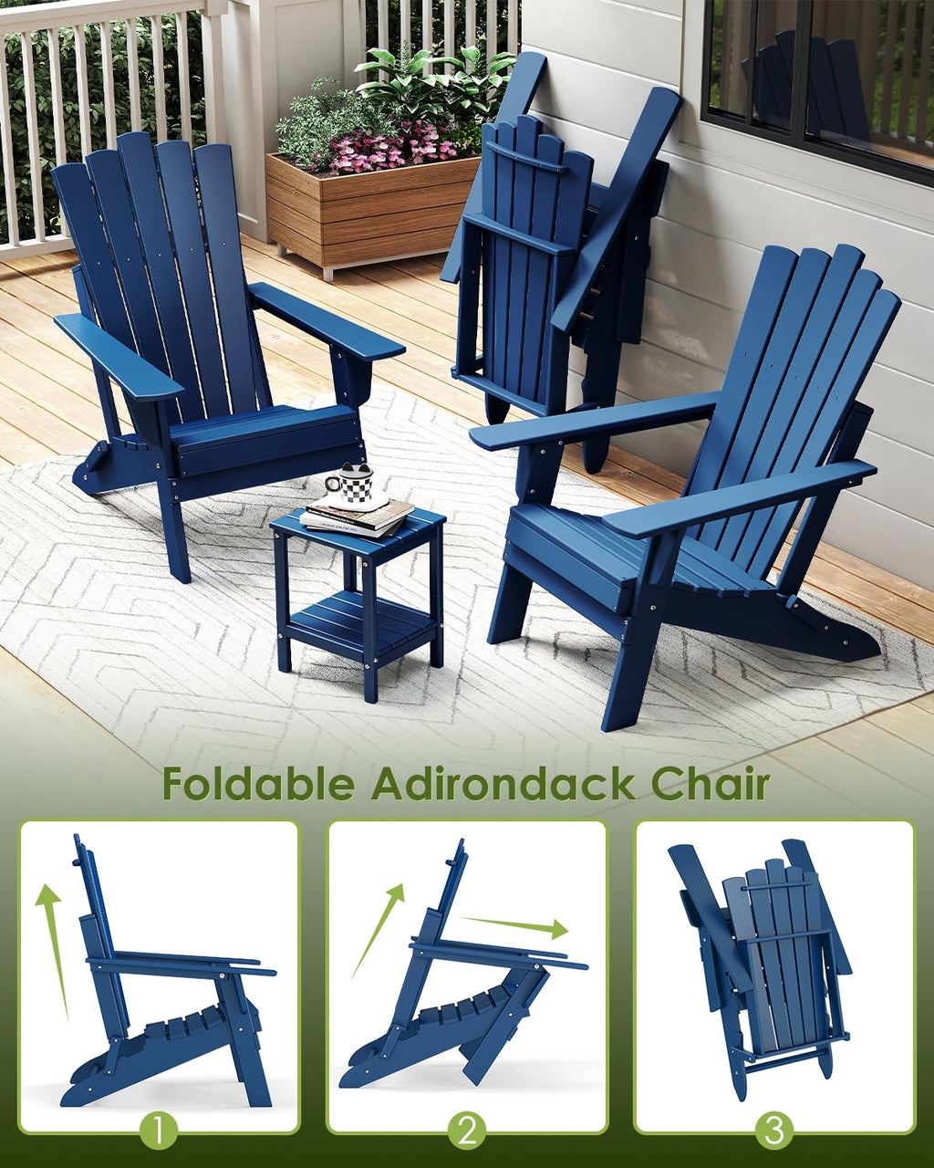 Blue Folding Adirondack Chairs Set of 2 H990