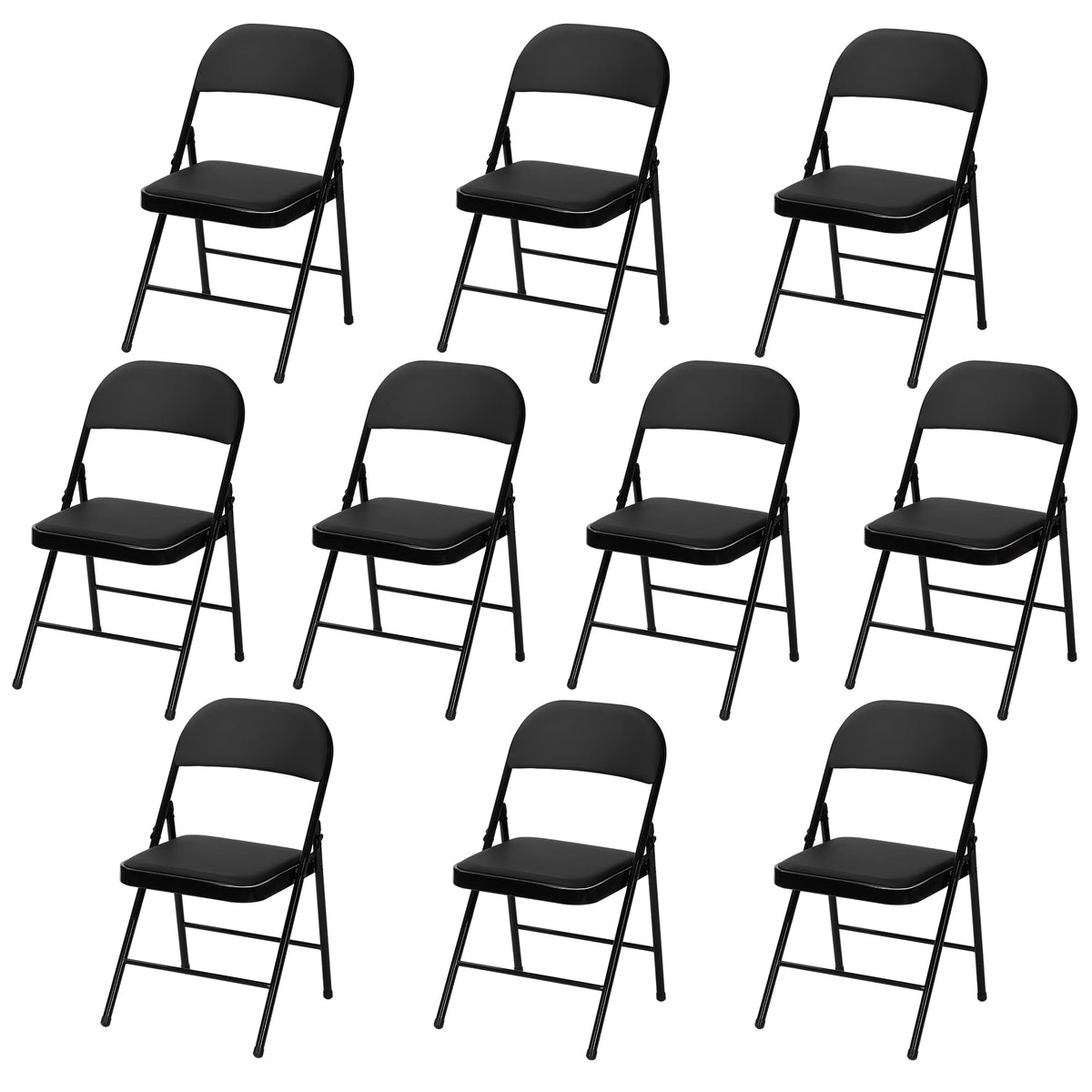 Black Padded Folding Chairs 10 Pack with Cushion and Back Q5049