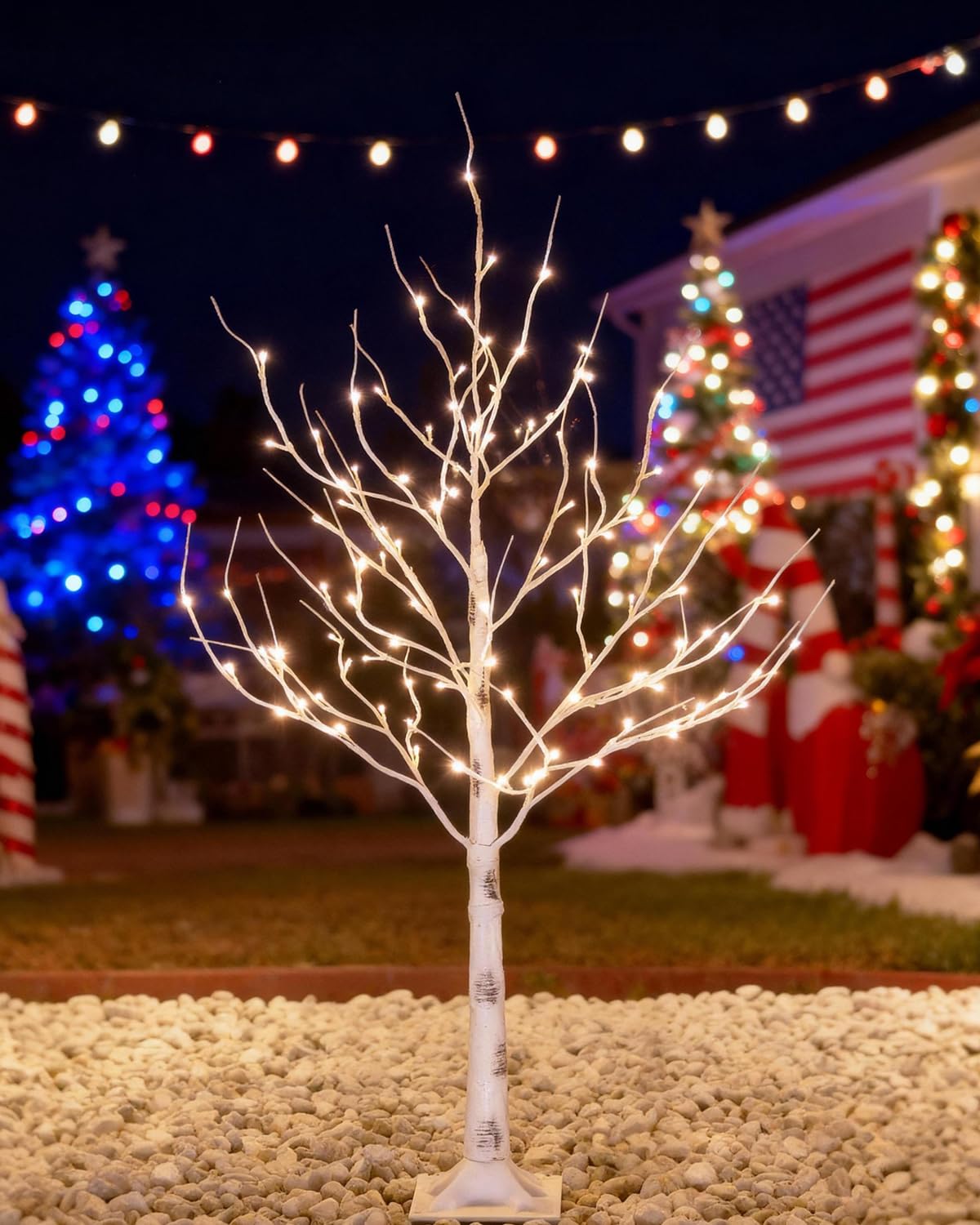 Lighted Birch Tree Set 4ft 6ft 8ft 512 Warm White LEDs Y1073