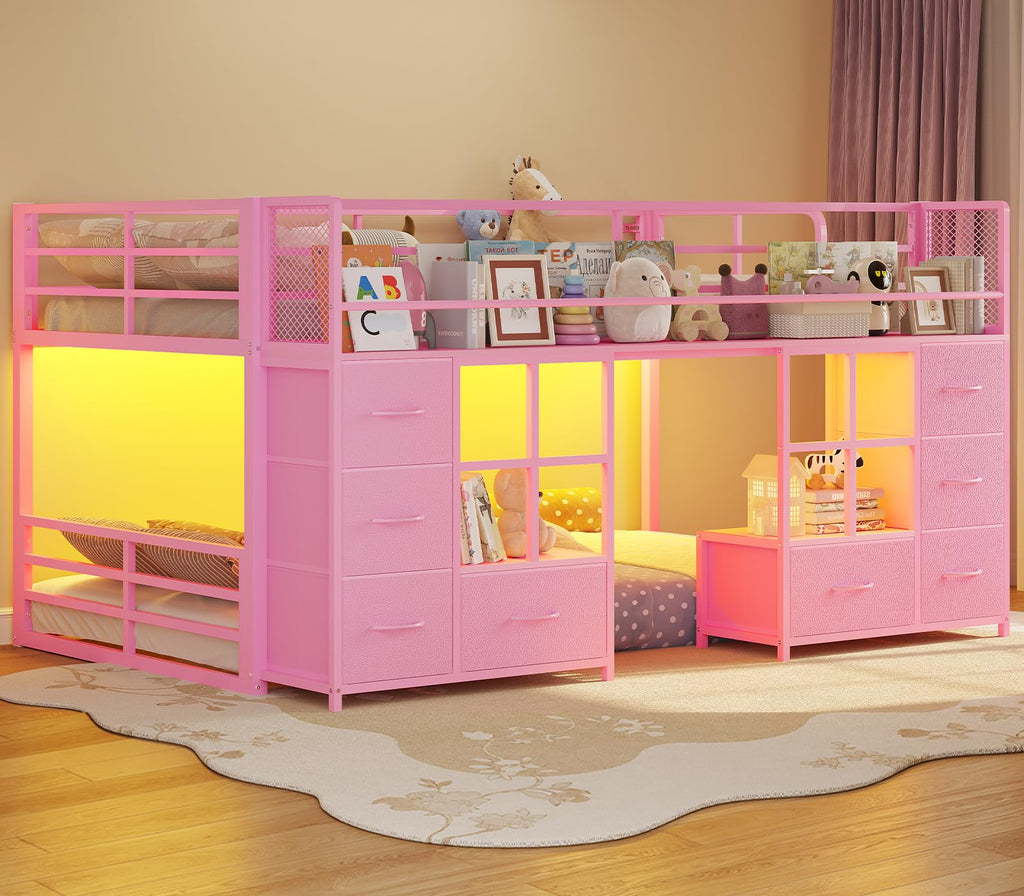 Twin Over Twin Bunk Bed with 8 Drawers & Bookshelf C957559