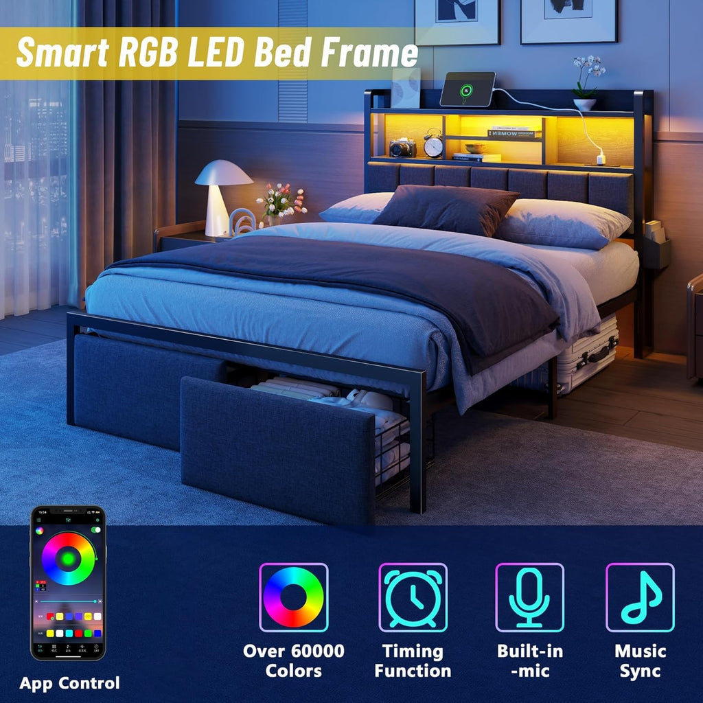 Full Size Bed Frame with Headboard and Drawers V23241