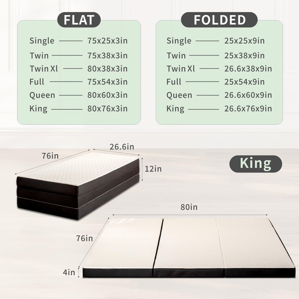4 Inch Tri Fold Memory Foam Mattress with Washable Cover E215973