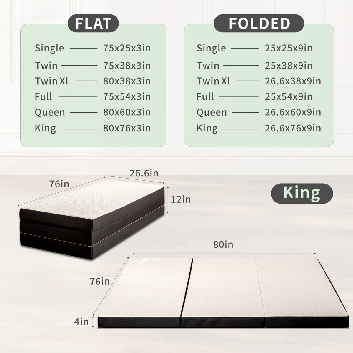 4 Inch Tri Fold Memory Foam Mattress with Washable Cover E215973