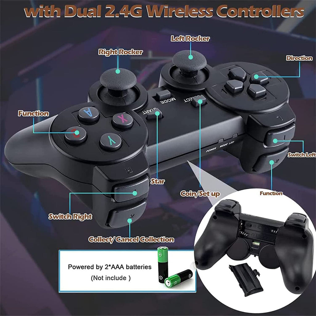 Black Wireless Retro Game Console with 2.4G Controllers N1745