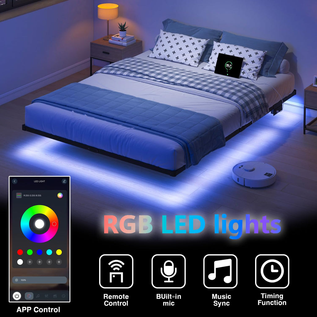 8 inch Floating Bed Frame Full with Charging Station X310