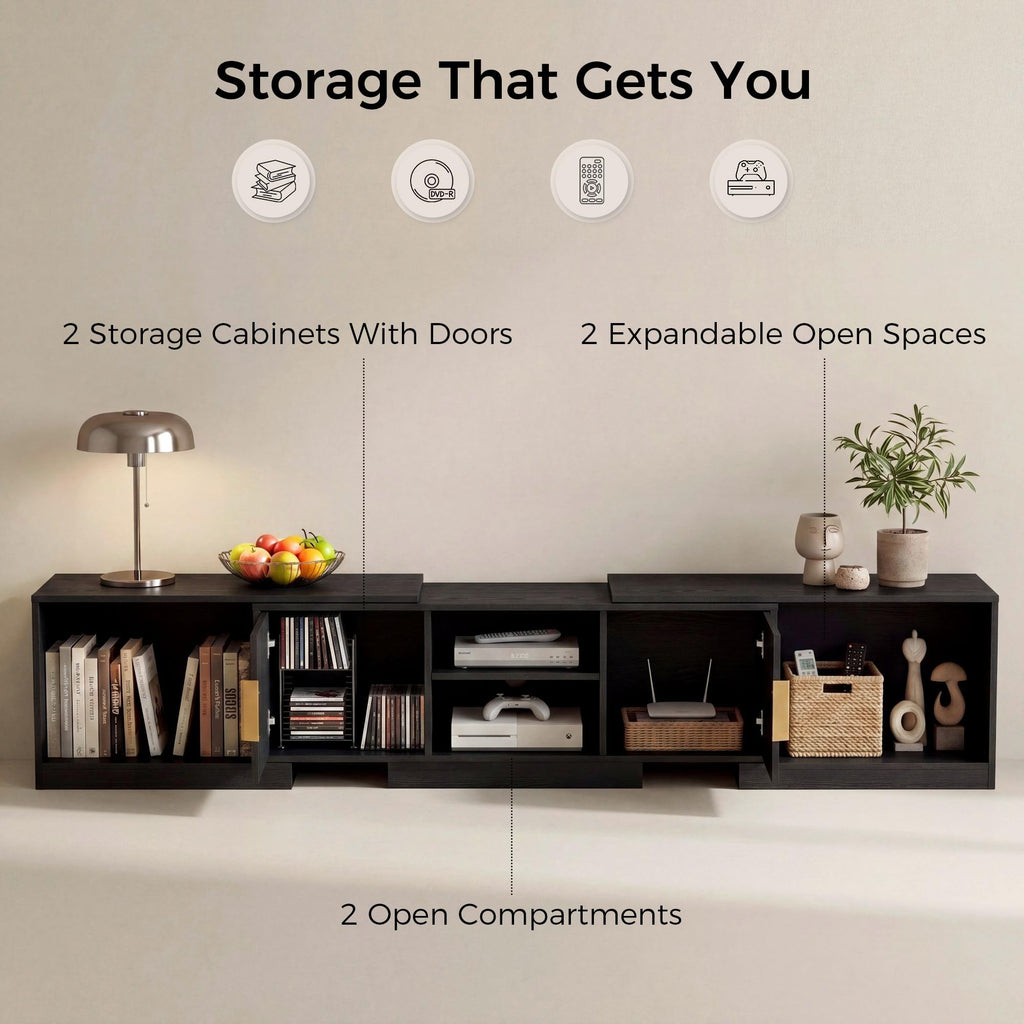 Black Adjustable TV Stand with Storage Cabinets H5340