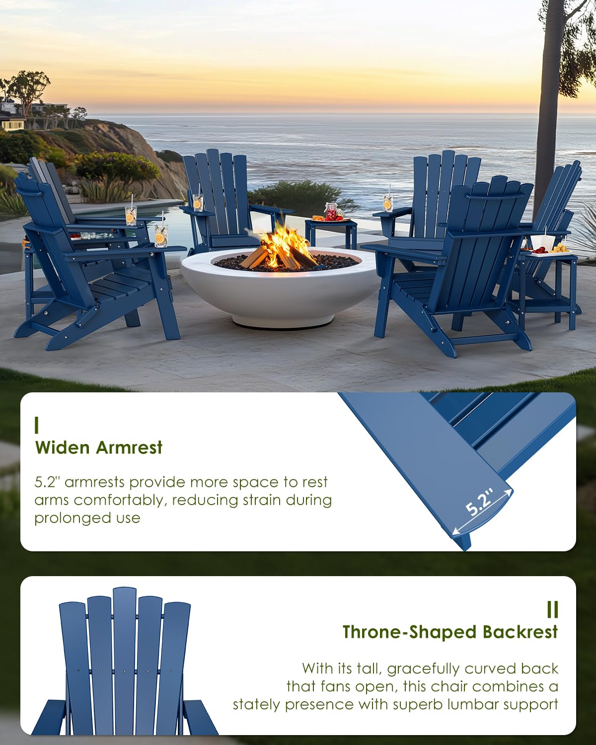 Blue Folding Adirondack Chairs Set of 2 H990
