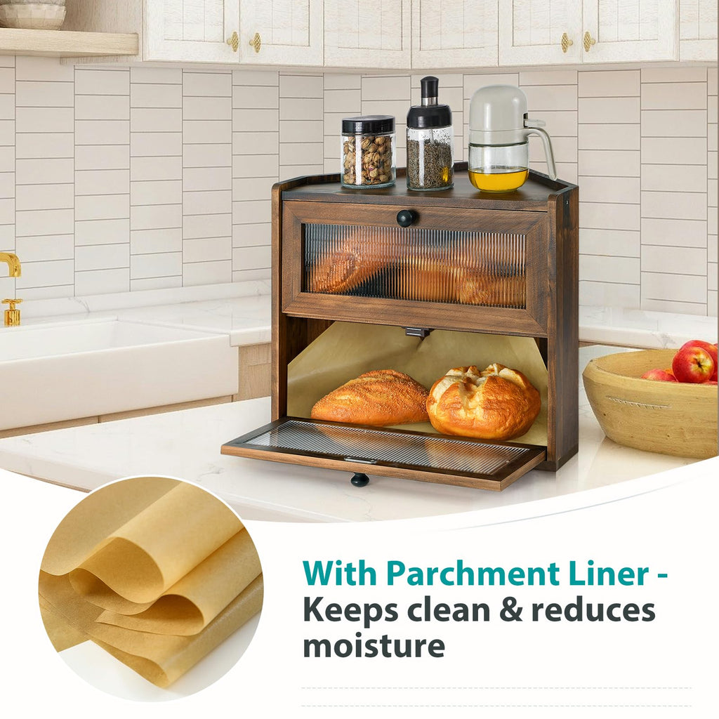 Large 2 Tier Wooden Bread Box with Acrylic Window R392