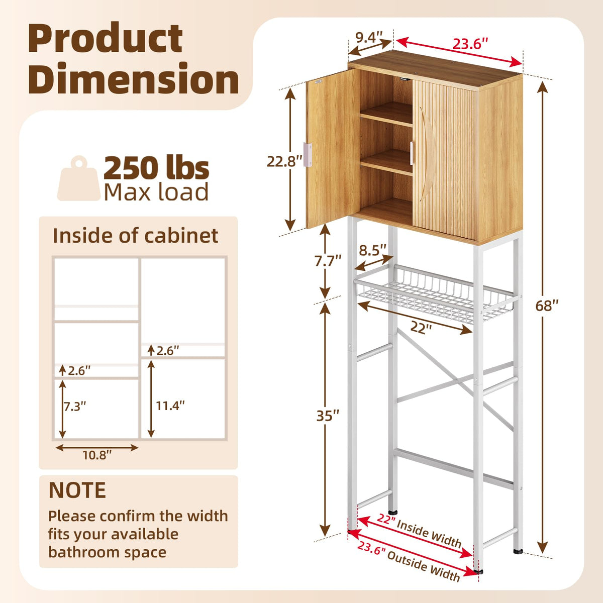 Over The Toilet Storage Cabinet with Adjustable Shelf Y80723