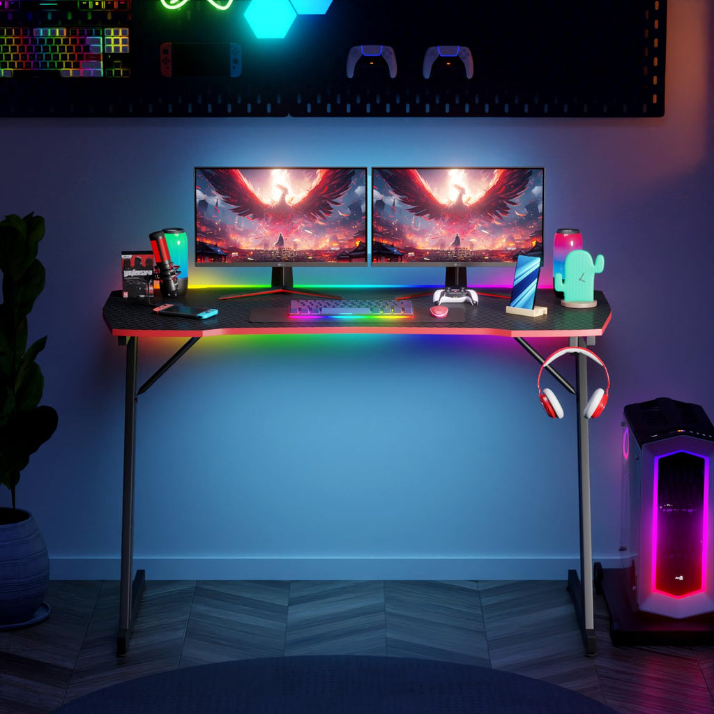 47.2 Inch Z Shaped Carbon Fiber Gaming Desk with Headphone Hook J146875