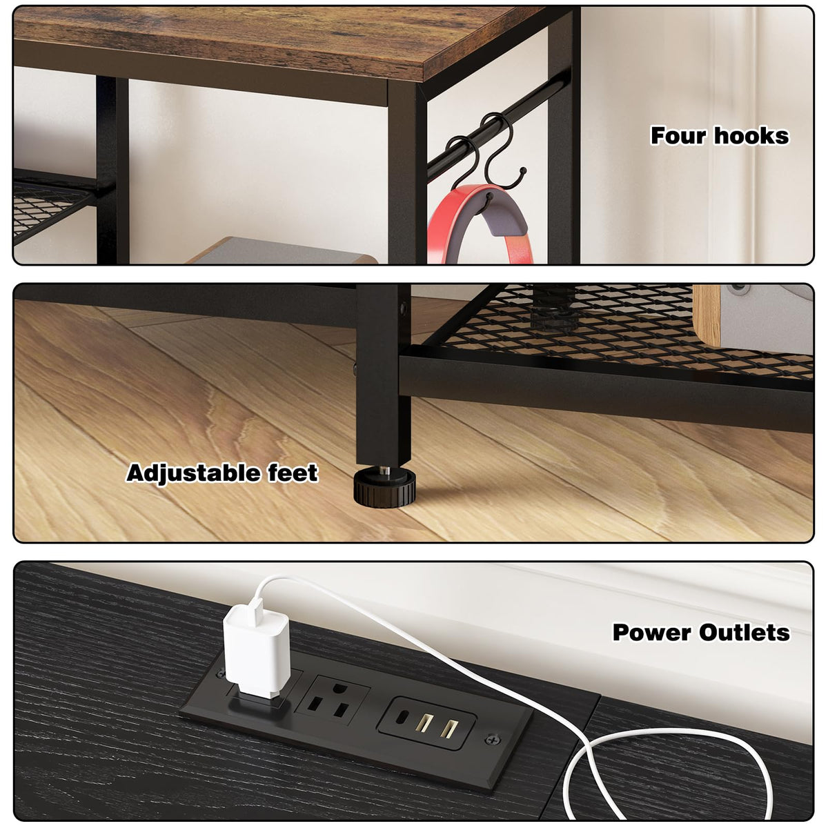 Black TV Stand with Outlets C46295