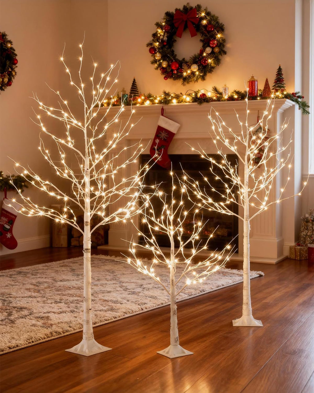 Lighted Birch Tree Set 4ft 6ft 8ft 512 Warm White LEDs Y1073