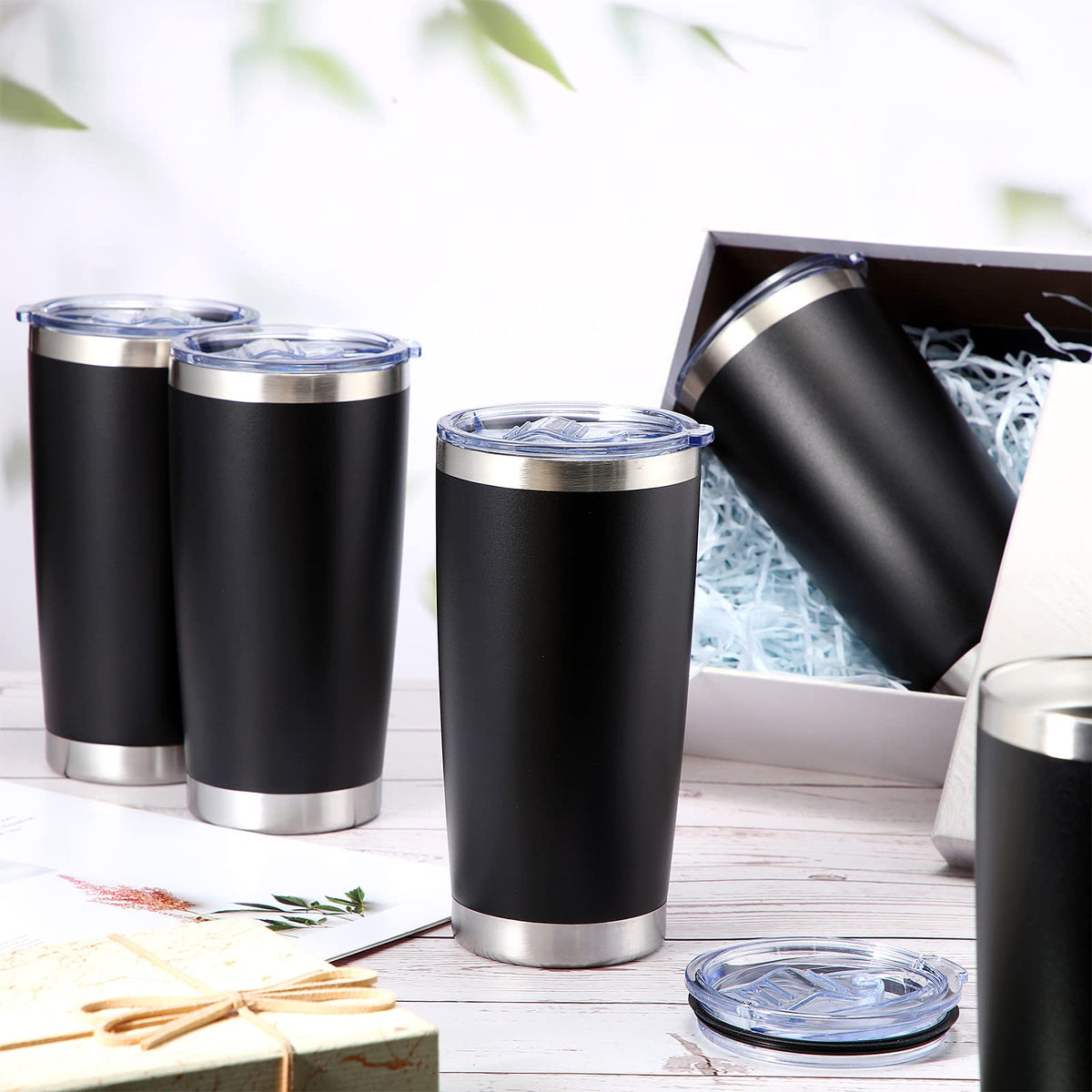 36 Pack Stainless Steel Tumblers with Lids, 20 oz, Black B852