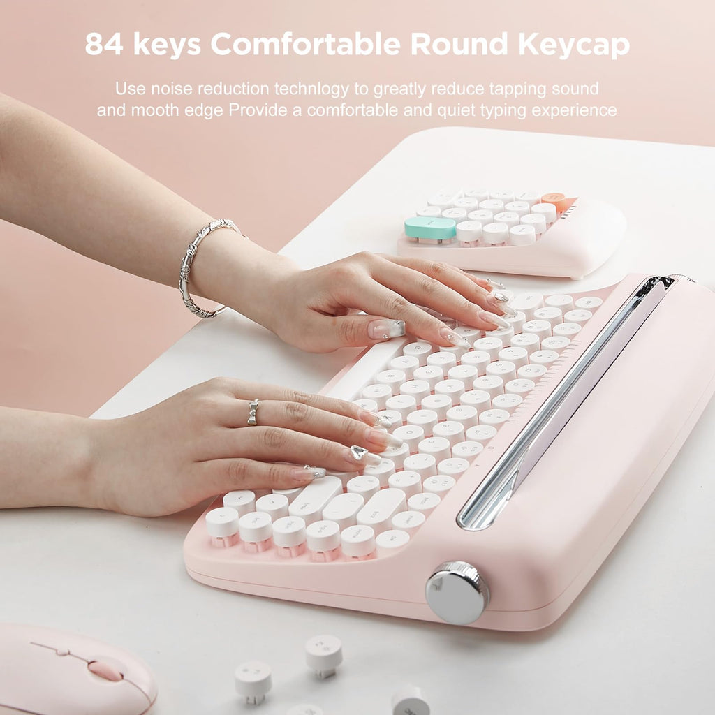 Wireless Retro Typewriter Bluetooth Keyboard Baby Pink O37915
