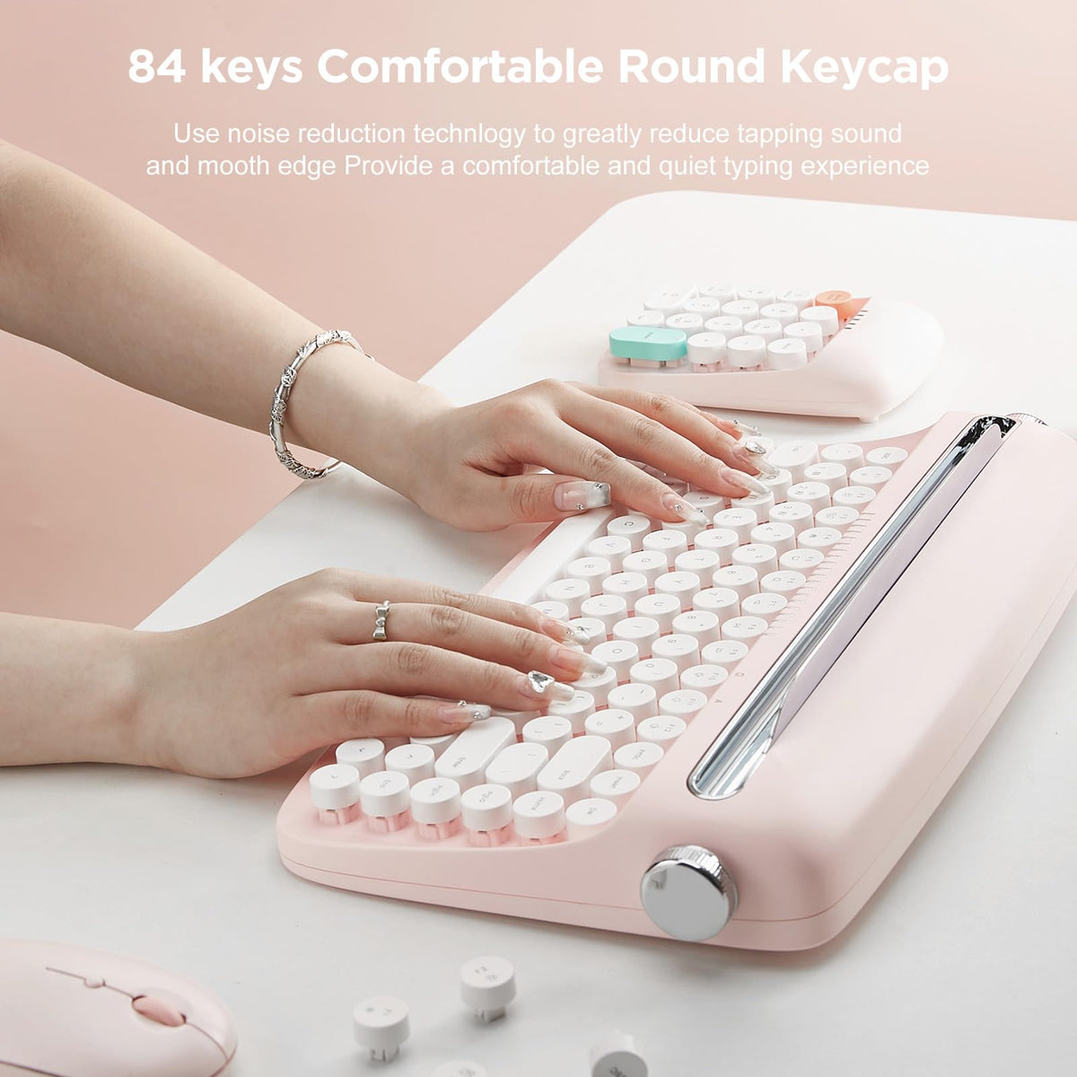 Wireless Retro Typewriter Bluetooth Keyboard Baby Pink O37915