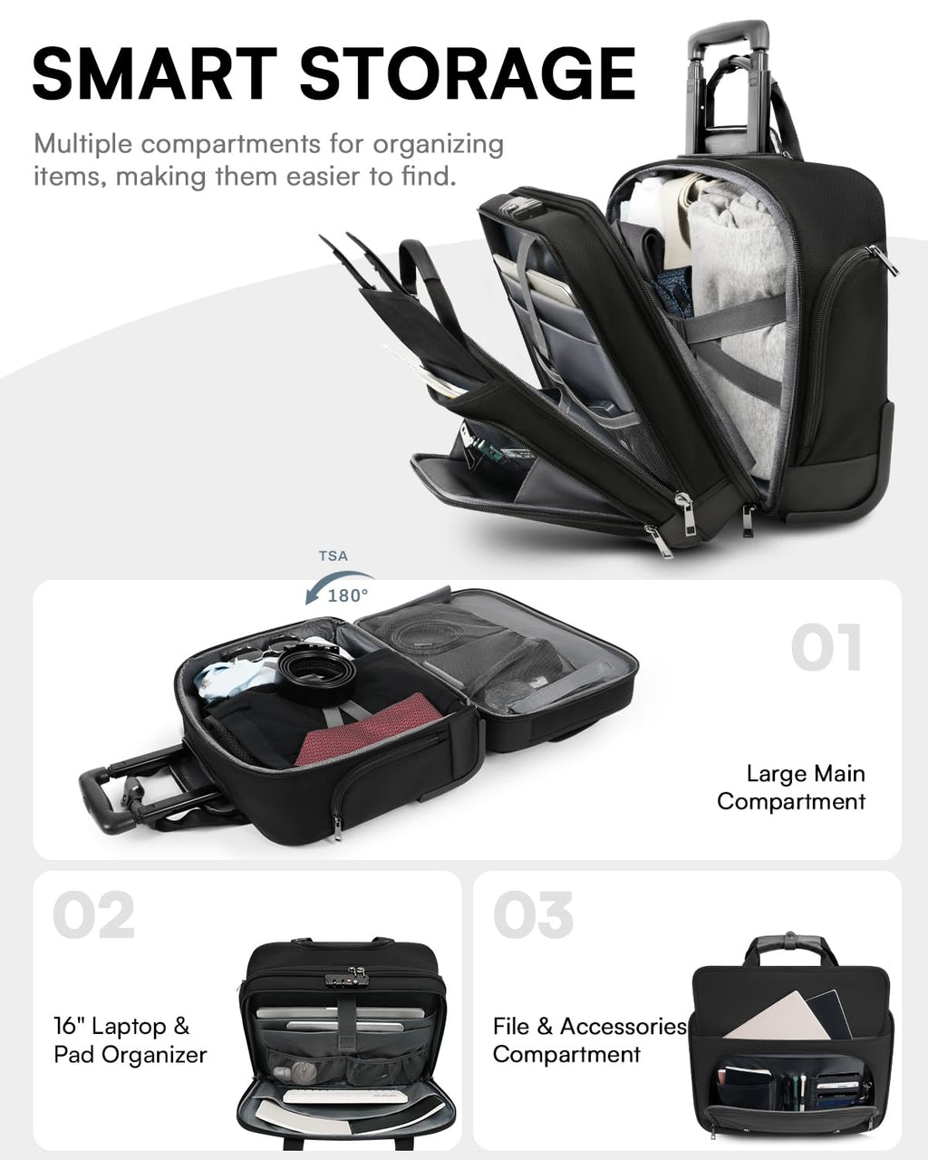 Black 16 Inch Rolling Laptop Bag L299