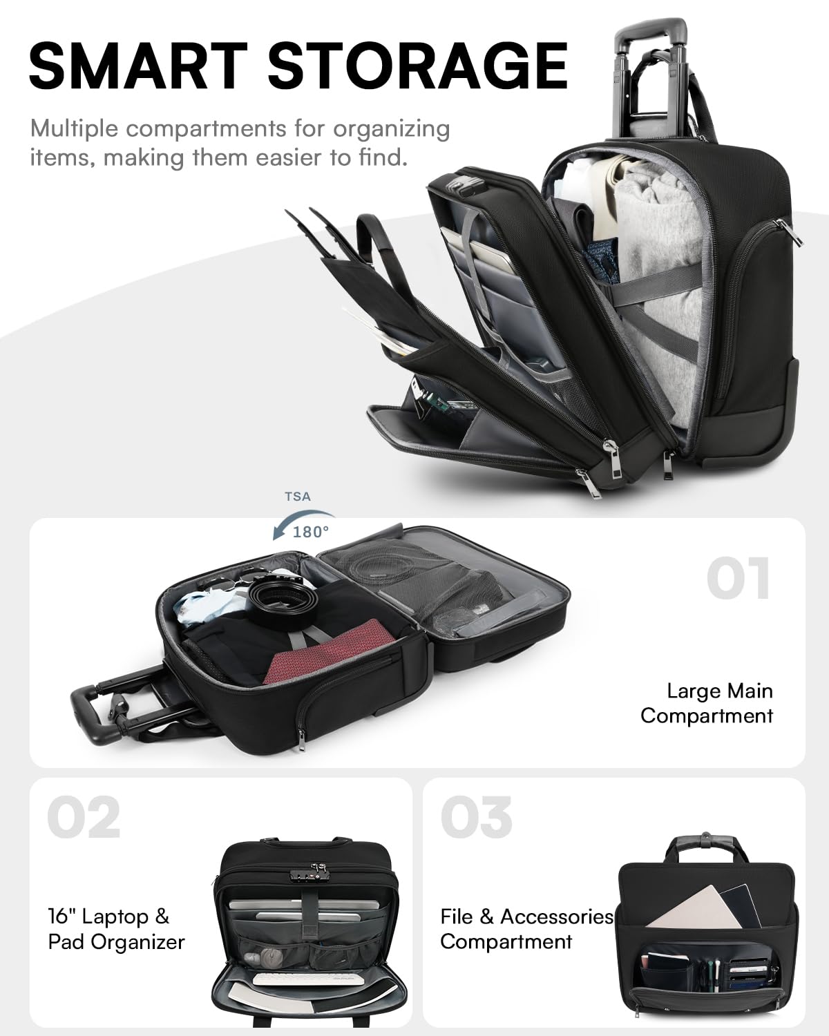 Black 16 Inch Rolling Laptop Bag L299