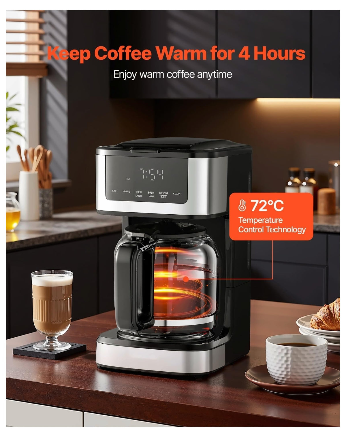 12 Cup Programmable Drip Coffee Maker with Touch Screen S7381
