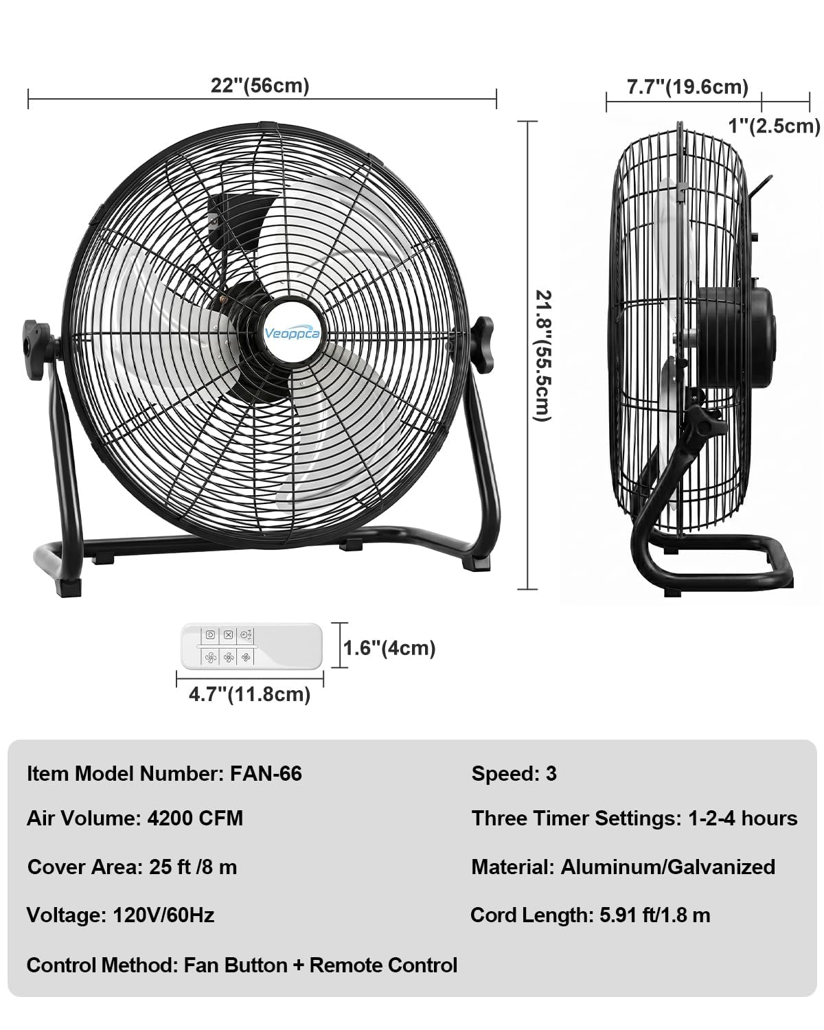 18" Industrial High Velocity Floor Fan with Remote N5601