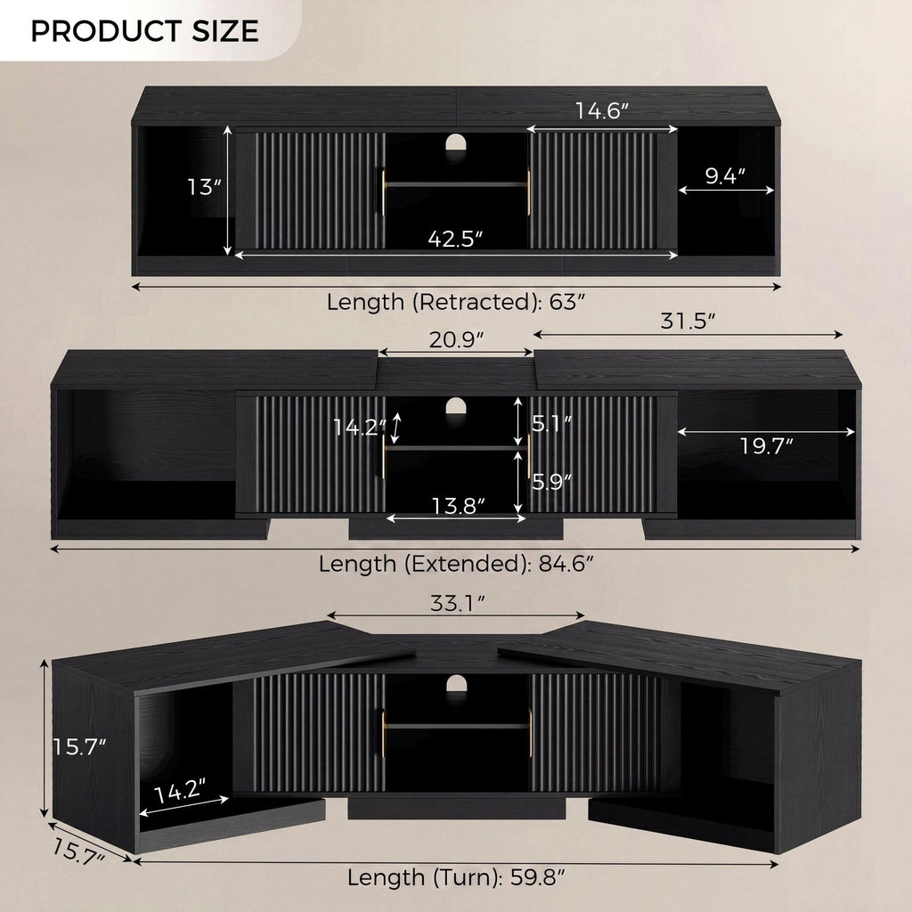 Black Adjustable TV Stand with Storage Cabinets H5340