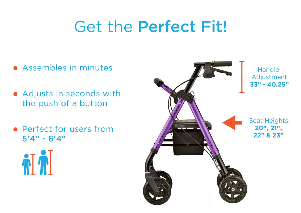 Foldable Rollator Walker with 8” All-Terrain Wheels, Padded Seat, Red K300202