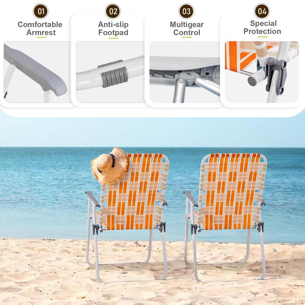 Folding Webbed Chair Set of 2 Steel Frame 300lbs Capacity S906142