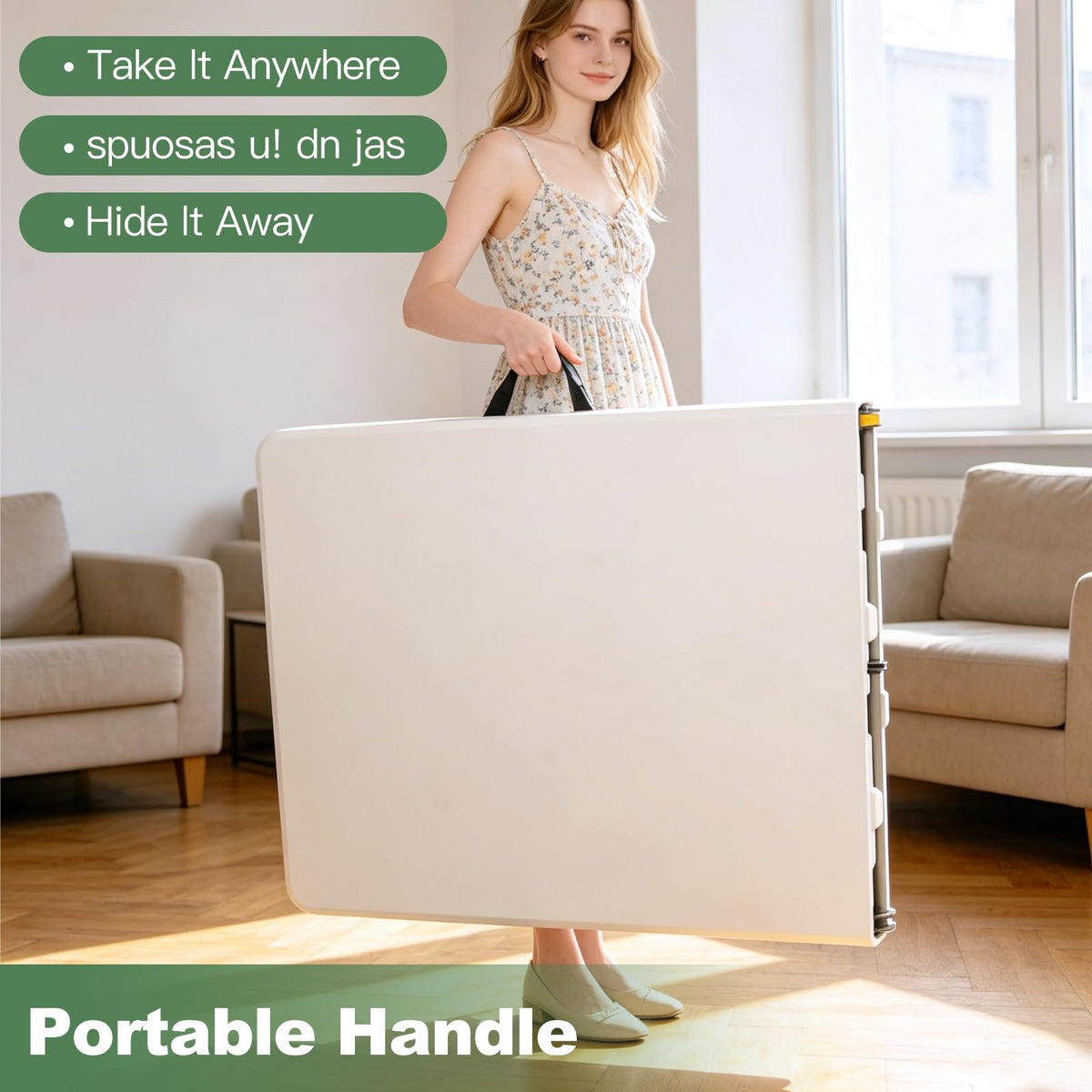 6FT Folding Plastic Utility Table with Carrying Handle, White U3499
