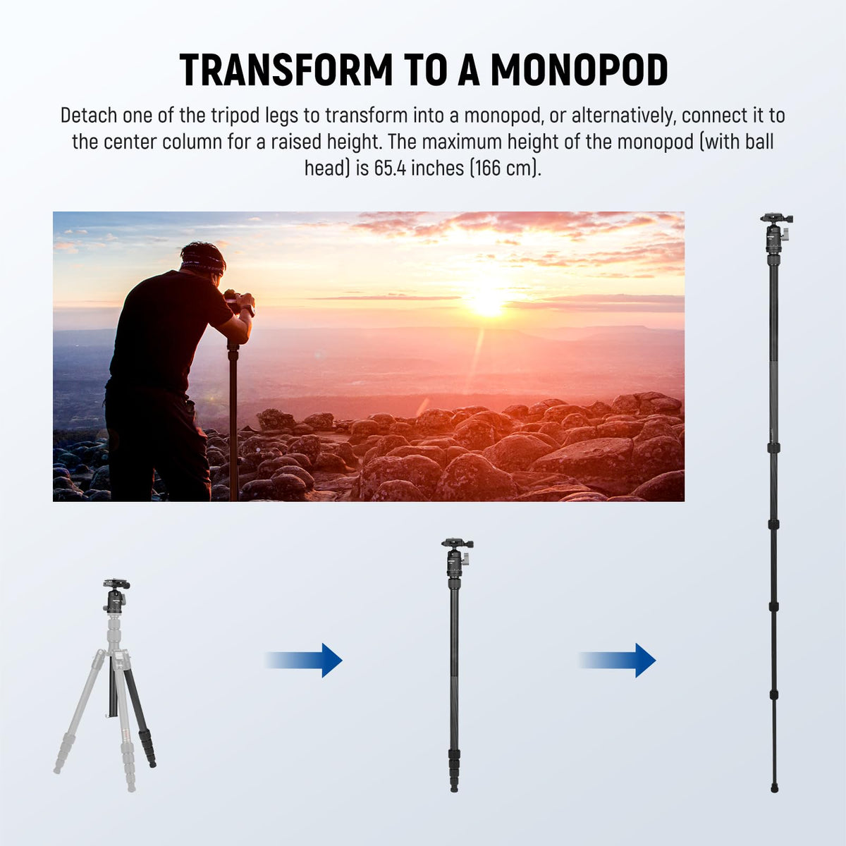 Carbon Fiber Camera Tripod Monopod 65" Lightweight Compact Travel DSLR Video Stand 360° Ball Head 13.2 lbs V452025