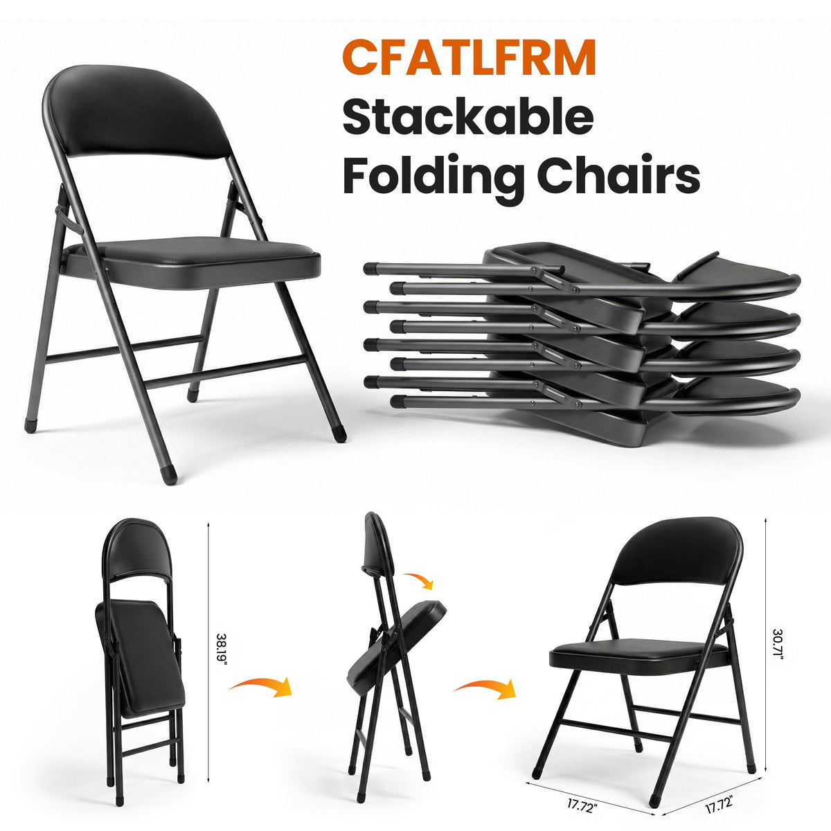 Black Padded Folding Chairs 10 Pack with Cushion and Back Q5049