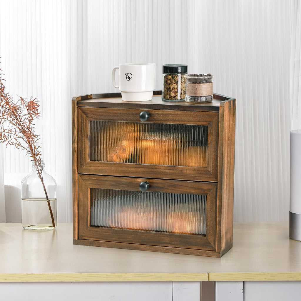 Large 2 Tier Wooden Bread Box with Acrylic Window R392