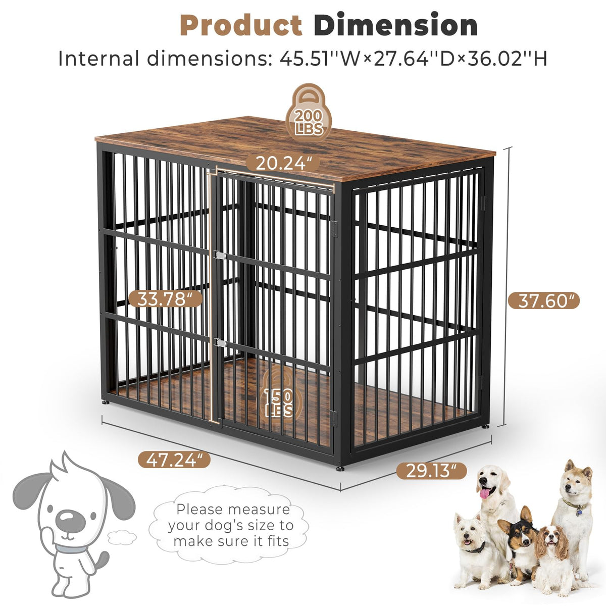 48'' XXL Dog Crate Furniture with 3 Doors C710