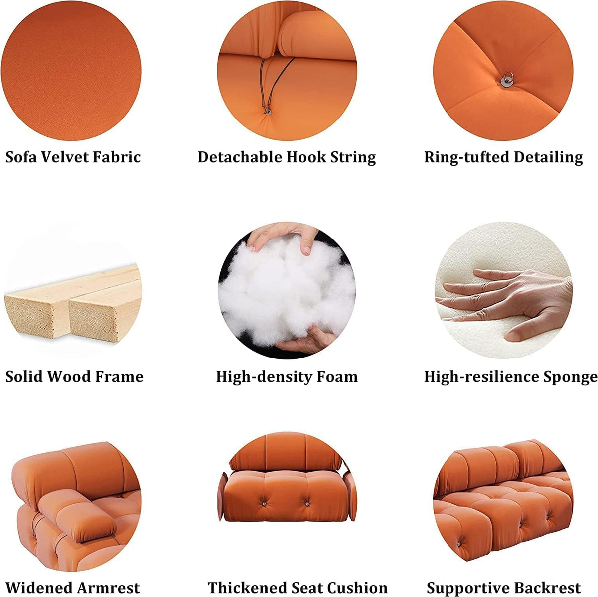 Orange Velvet L Shaped Sectional Sofa with Ottoman H30011