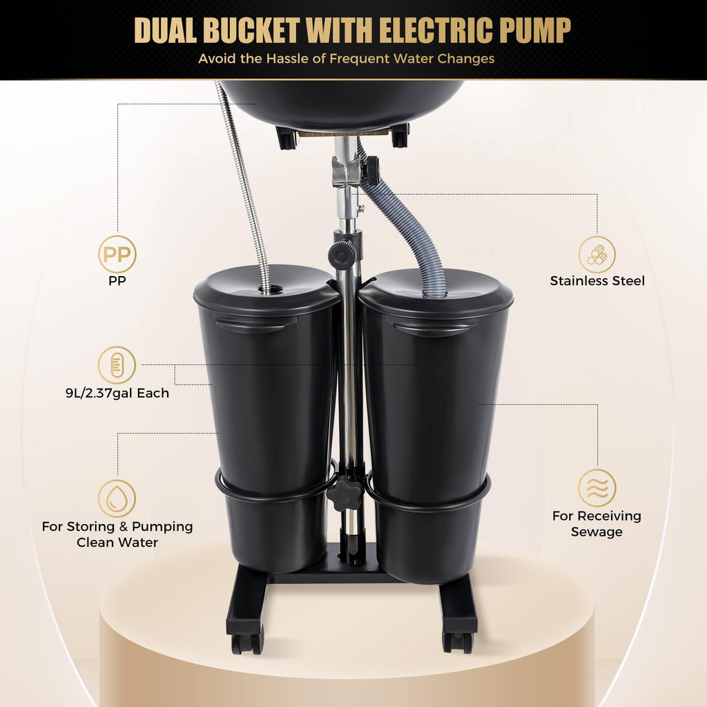 Portable Shampoo Bowl with Dual Buckets and Drain Hoses D63411