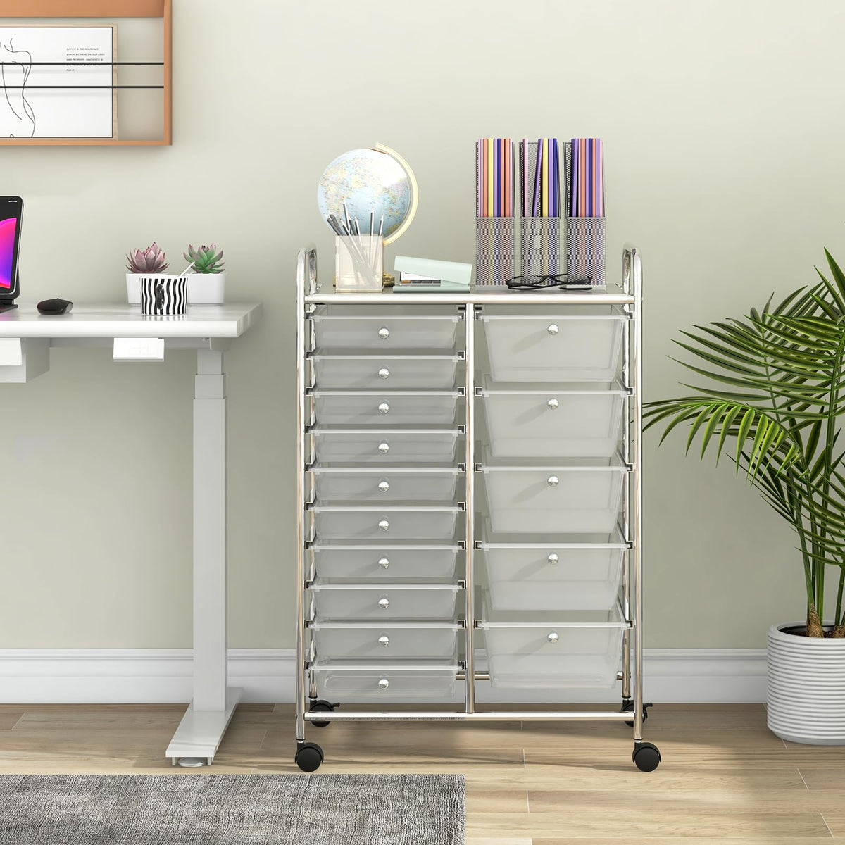 15 Drawer Rolling Storage Cart with Metal Frame E560435
