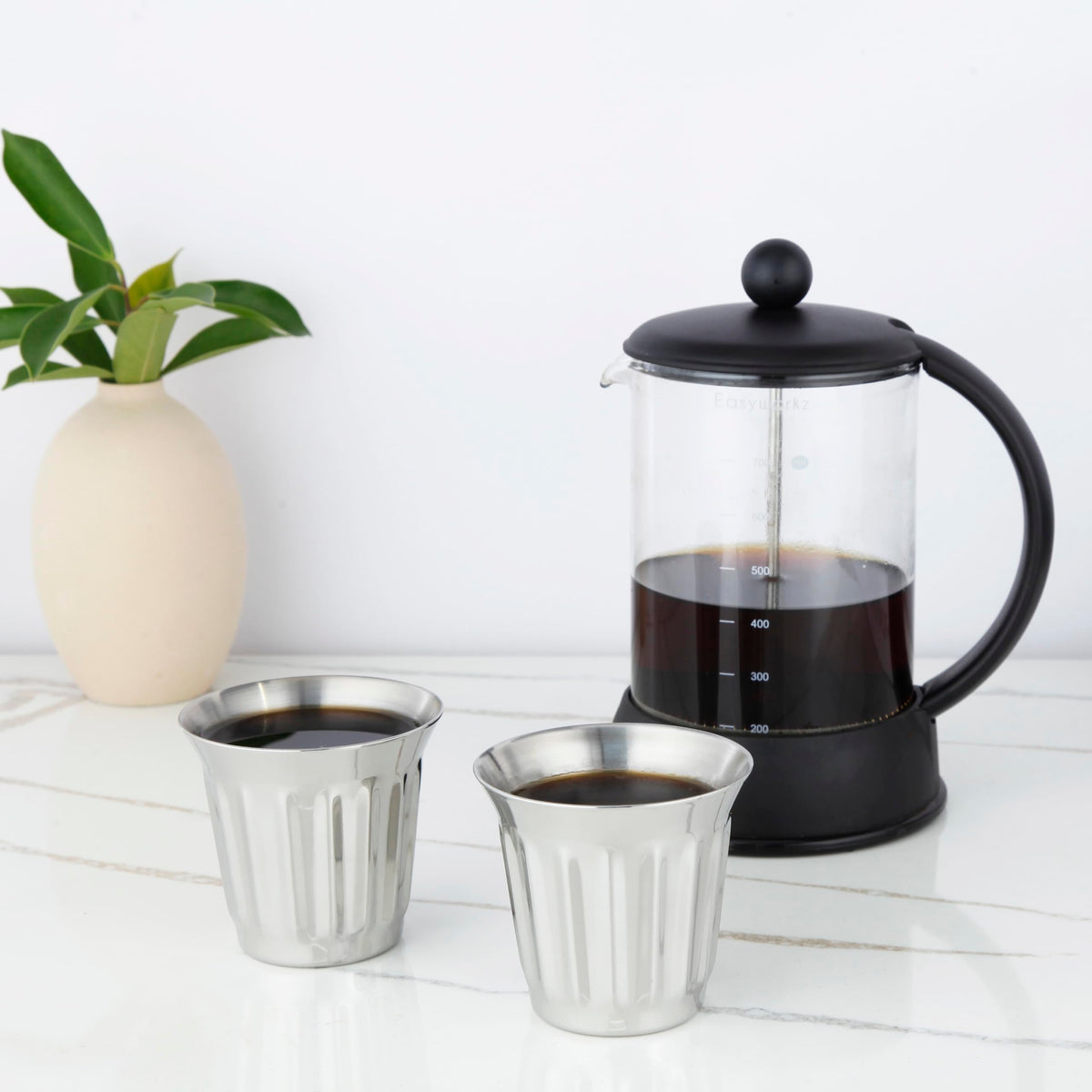 French Press 34 oz Stainless Steel Espresso Cups 5 oz Set of 2 Y7686