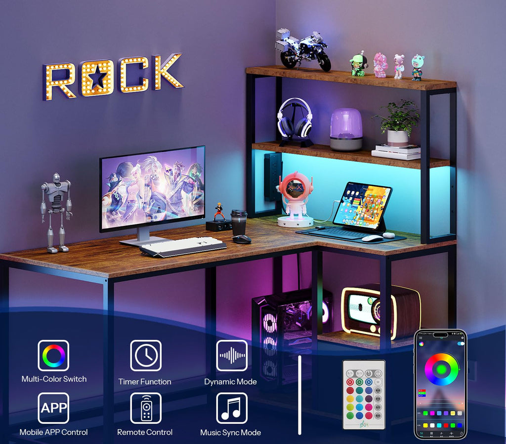 46 Inch Reversible Computer Desk with LED Light & Power Outlet X36469