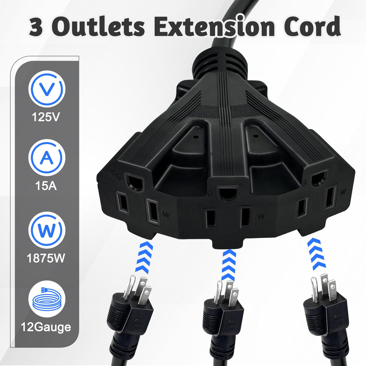 12 Gauge 3 Outlet Outdoor Extension Cord 100 FT A4085